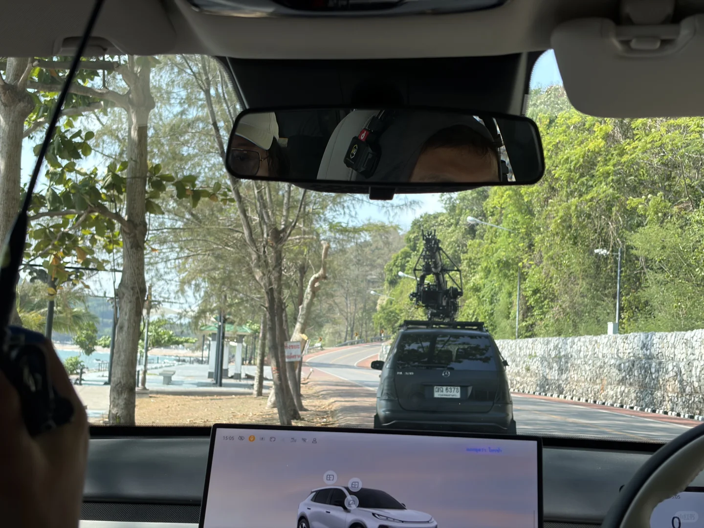 Roof-mounted camera arm on the tracking vehicle, viewed from the picture car in Thailand.